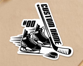 Custom Hockey Name Sticker, Personalized Ice Hockey Sport Name Team Spirit Waterproof Sticker for Water Bottle, Car, Notebook