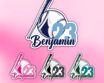 Custom Baseball Name Sticker, Personalized Sports Baseball Softball Team Name Number Decal for Laptop Water Bottle Gift Bags