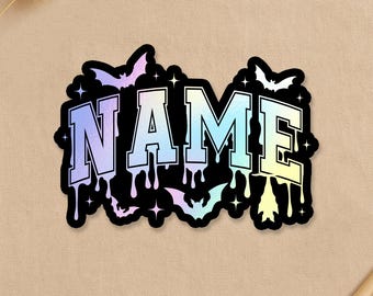 Custom Neon Drip Name Sticker, Personalized Bat Halloween Name Decal - Decal for Laptop Water Bottle Gifts for Childs, Kids, Her, Him