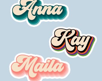 Custom Retro Name Sticker Personalized Custom Name Sticker Hippie Retro Sticker Die-Cut Decals Waterproof Vinyl Stickers for Water Bottle