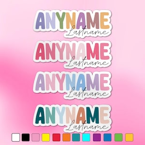 Custom Colorful Name Sticker, Personalized Retro Name Lastname for Her Him Name Tags Decal for Laptop Water Bottle Gift Bags