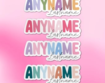 Custom Colorful Name Sticker, Personalized Retro Name Lastname for Her Him Name Tags Decal for Laptop Water Bottle Gift Bags