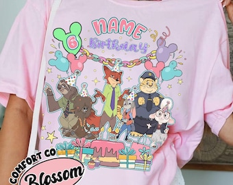 Anpassad Disney Zootopia födelsedagstema T-shirt, Zootropolis Judy Hopps Nick Wilde T-shirt, Disneyland födelsedag familjetröja, WDW födelsedag