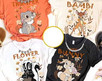 Disney Bambi-personage bloemen retro T-shirt, Disneyland familie bijpassende shirt, Disney World vakantiecadeau, schattig bambi shirt, dierenrijk