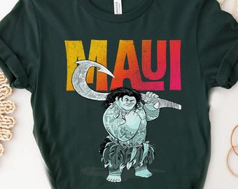 Disney Moana Maui texte dégradé T-shirt portrait pose difficile, t-shirt Disney Moana, cadeau voyage vacances en famille Disneyland, t-shirt WDW, royaume magique