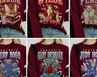 Disney Zootopia 2 Characters Portrait Bootleg T-Shirt, Judy Hopps Nick Wilde Shirt, Disneyland Trip Family Shirt, WDW Family 2026 Trip Shirt