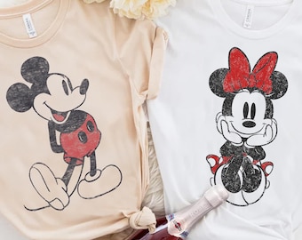 Disney Couple Mickey and Minnie Vintage Portrait T-Shirt, Disney Couple Tee, Disneyland Family Matching Shirt, Mickey Minnie Matching Tee