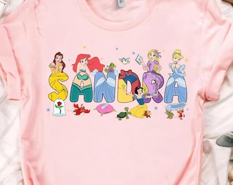 Camiseta con nombre personalizado de princesa de Disney, camiseta de viaje de niña de Disney, camiseta de cumpleaños de princesa de Disneyland WDW para niña, camiseta de Cenicienta, Bella, Rapunzel, Ariel