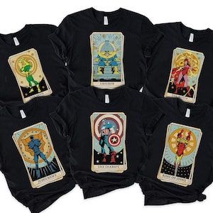 Maglietta con personaggi delle carte dei tarocchi Marvel, maglietta Marvel Iron Man Capitan America Loki Black Panther, maglietta abbinata Disneyland, fan MCU