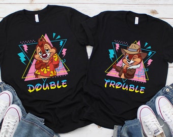 Disney Retro 90s Style Chip And Dale Rescue Rangers T-Shirt, Double Trouble Chip and Dale Shirt, Disneyland Family Matching Shirt, WDW Tee