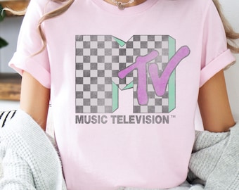 MTV Checkered Distressed Retro Logo Short Sleeve T-Shirt, MTV Shirt, MTV Retro Tee, Disney Vacation Shirt, Disneyland Family Matching Shirt