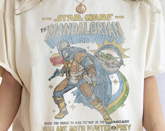 Star Wars The Mandalorian Bounty Hunter Vintage T-Shirt, Retro Star Wars Shirt, Disneyland Family Matching Shirt, Galaxy's Edge Trip, WDW