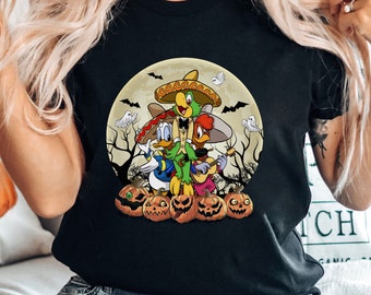 Disney The Three Caballeros Halloween Pumpkin Shirt, Donald Panchito Jose Shirt, Disneyland Mickey Not So Scary Party, Disney Spooky Season