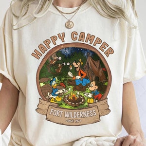 Disney Mickey and Friends Fort Wilderness Happy Camper T-Shirt, WDW Campground Tee Disneyland Family Matching , Family Camping Matching Tee