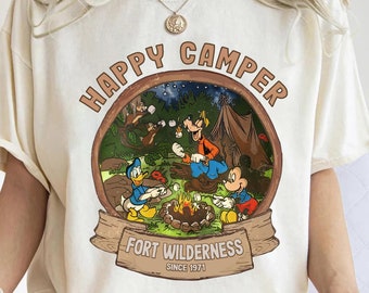Disney Mickey en vrienden Fort Wilderness Happy Camper T-shirt, WDW Campground Tee Disneyland Family Matching, Family Camping Matching Tee