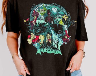 Disney Villains Skull Ursula Scar Hades Gaston Jafar T-Shirt, Spooky Season Shirt, Halloween Disney Villains Tee, Disney Villain Evil Tour