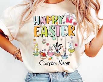 Gepersonaliseerde Disney Happy Easter Day T-shirt met alle personages Rabbit Bunnies, T-shirt paashaas, Disney Easter Truck, Family Easter Egg-shirt