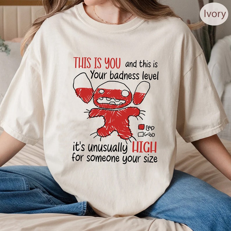 Disney Lilo & Stitch Angry Stitch Portrait T-Shirt, This Is Your Badness Level Shirt, Disneyland Family Matching Shirt, Birthday Gift image 1