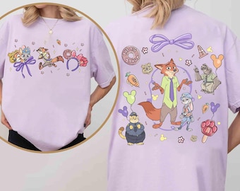 Koszulka Disney Zootopia 2 z kokardą i kokardą w akwarele, koszulka Bogo Judy Hopps z Nickiem Wilde, koszulka rodzinna Disneyland Trip, koszulka WDW Family Trip 2026