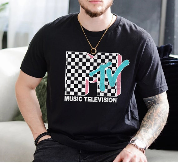 Mtv Neon Distressed Checkered Logo Graphic T-Shirt Mtv Neon Distressed Checkered Logo Graphic T-Shirt