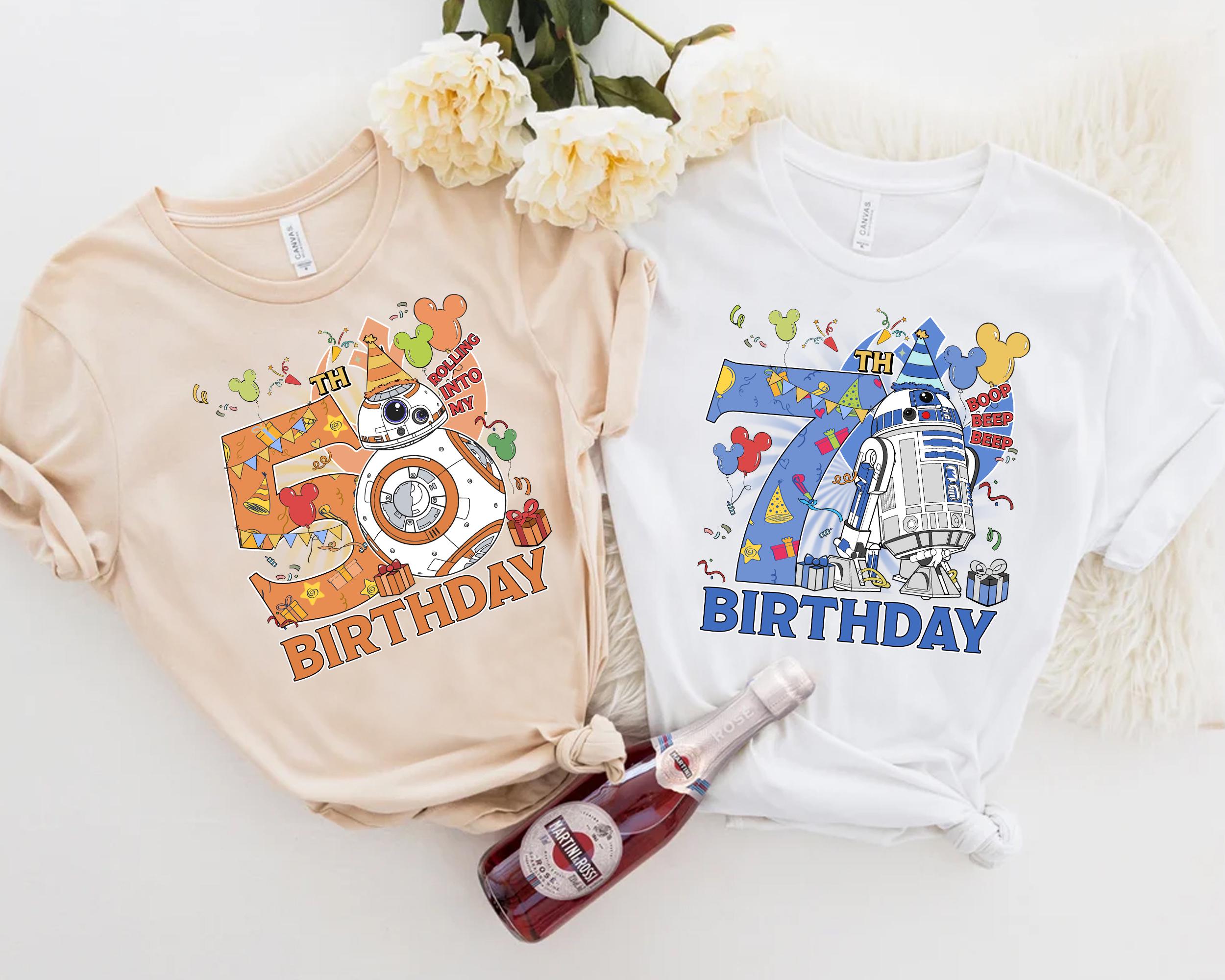 Personalized Star Wars BB-8 & R2-D2 Droid Rolling Into My Birthday Shirt, Star Wars R2-D2 Birthday Gifts, Disneyland Birthday Party, WDW Tee