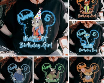 Personalisierte Disney Zootopia Geburtstag T-Shirt, Zootropolis Judy Hopps Nick Wilde Shirt, Disneyland Geburtstag Familien Shirt, BTW Geburtstagsgeschenke