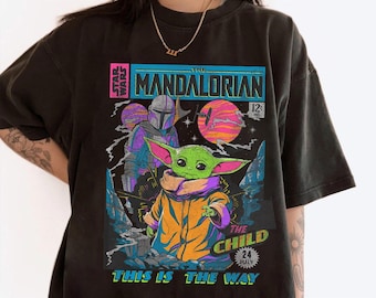 Star Wars The Mandalorian The Child Comic Book T-Shirt, Vintage Star Wars T-Shirt, Disneyland Family Matching Shirt, Galaxy's Edge Trip, WDW