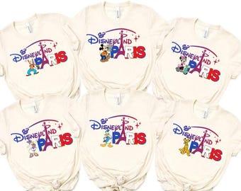 Disneyland Paris Musse och vänner karaktärer grupp-T-shirt, 2026 familjesemester-T-shirt, Disneyland Mickey Minnie matchande par-T-shirt