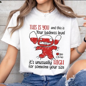 Disney Lilo & Stitch Angry Stitch Portrait T-Shirt, This Is Your Badness Level Shirt, Disneyland Family Matching Shirt, Birthday Gift image 2