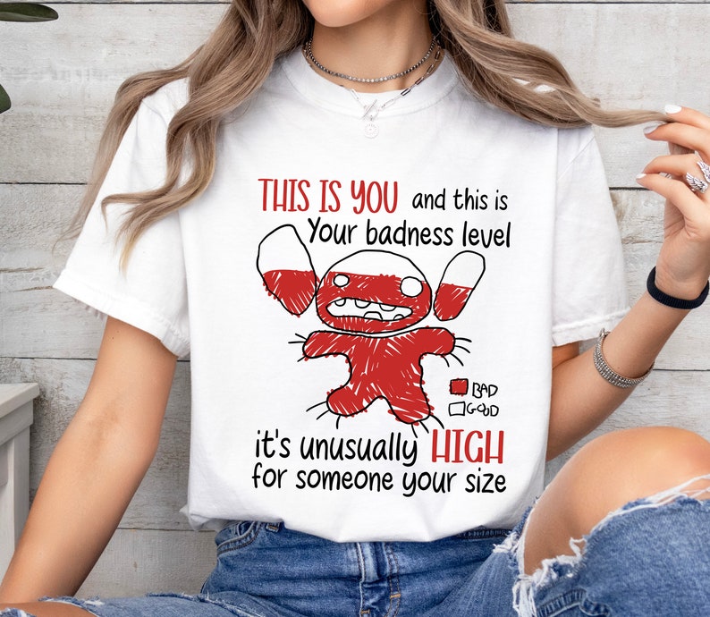 Disney Lilo & Stitch Angry Stitch Portrait T-Shirt, This Is Your Badness Level Shirt, Disneyland Family Matching Shirt, Birthday Gift image 2