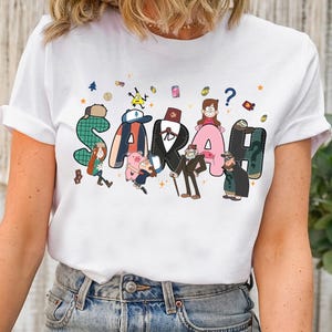 Personalized Gravity Falls Dipper & Mabel Characters Group Shirt, Custom Name Gravity Falls Shirt, Disneyland Family Matching Shirt, WDW Tee
