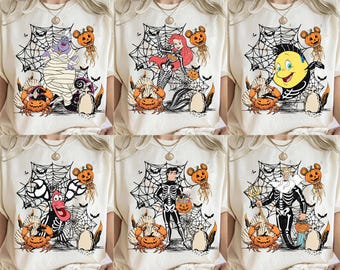 Disney The Little Mermaid Costume Skeleton Halloween T-Shirt, Disneyland Family Matching Shirt, Disney Princess Ariel Ursula Halloween Tee