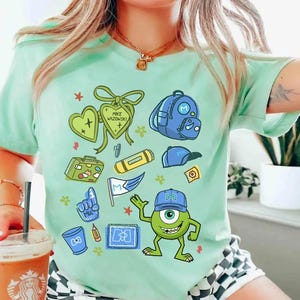 Disney Coquette Bow Monsters University Mike Wazowski Watercolor T-Shirt, Disney Mike Sully Boo Shirt, Disneyland Family Trip Matching Shirt
