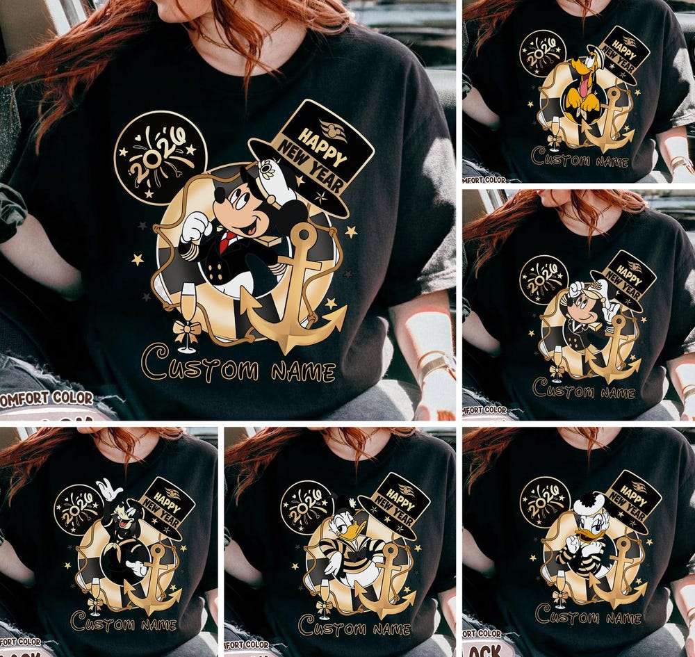 Custom Name Mickey And Friends Cruise New Year'S Eve At Sea 2026 Shirt, Disney Mickey Matching Happy New Year Shirt, First Trip 2026 Cruise Bespoketshirt