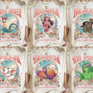 Disney Moana 2 Movie Floral Retro T-Shirt, Disney Princess Ariel Tee, Disney Rapunzel Tiana Shirt, Magic Kingdom Park, Disney Princess Tee