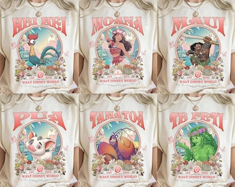 Disney Moana 2 Movie Floral Retro T-Shirt, Disney Princess Ariel Tee, Disney Rapunzel Tiana Shirt, Magic Kingdom Park, Disney Princess Tee