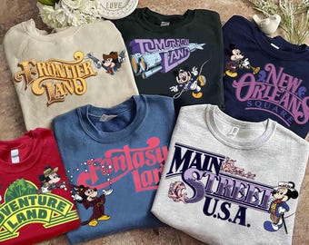Camiseta vintage de los parques de Disneyland para viajes a Disney, camiseta grupal de Frontierland Tomorrowland Fantasyland New Orleans Square Adventureland, camiseta de WDW