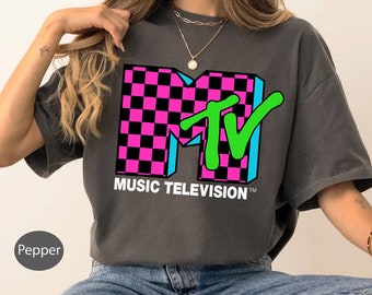 Classic MTV Logo Pink And Blue Checker Design T-Shirt, MTV Shirt, MTV Music Tee, Disney Vacation Shirt, Disneyland Family Matching Shirt
