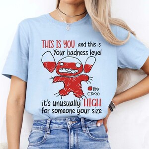Disney Lilo & Stitch Angry Stitch Portrait T-Shirt, This Is Your Badness Level Shirt, Disneyland Family Matching Shirt, Birthday Gift image 3