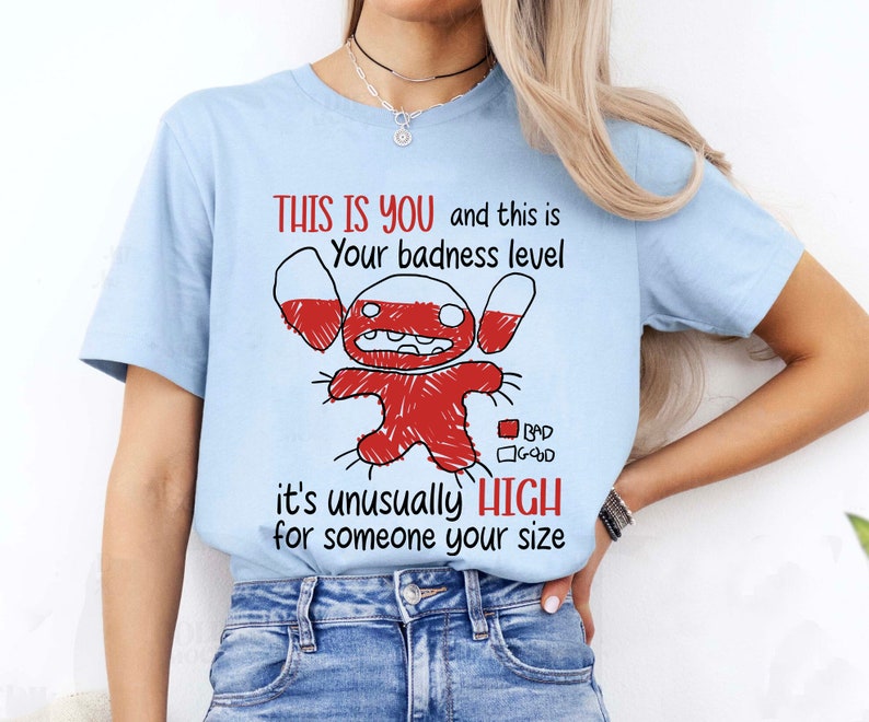 Disney Lilo & Stitch Angry Stitch Portrait T-Shirt, This Is Your Badness Level Shirt, Disneyland Family Matching Shirt, Birthday Gift image 3