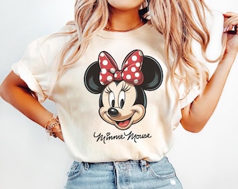 Camiseta de Minnie Mouse con lazo, divertida y divertida, de Disney, para toda la familia, de Disneyland, de Mickey y Minnie.