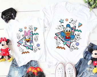 Disney Mickey and Friends Donald Duck and Daisy Duck Portrait Retro T-Shirt, Disney Couples Tee, Disneyland Family Matching Shirt