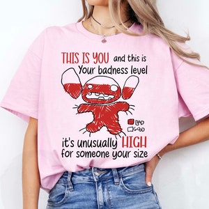 Disney Lilo & Stitch Angry Stitch Portrait T-Shirt, This Is Your Badness Level Shirt, Disneyland Family Matching Shirt, Birthday Gift image 4