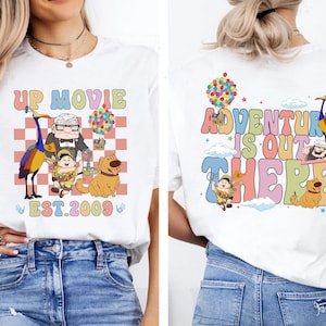 Disney 2-sided Vintage Pixar Up Disney Pixar Up Adventure Is Out There Shirt, WDW Disneyland Paradise Falls Up House Balloons Tee, WDW Tee