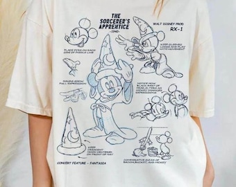 Disney The Sorcerer&#39;s Apprentice Fantasia Mickey Sketch T-Shirt, Disneyland Family Matching Shirt, Disney Fantasmic Mickey Sorcerer T-Shirt