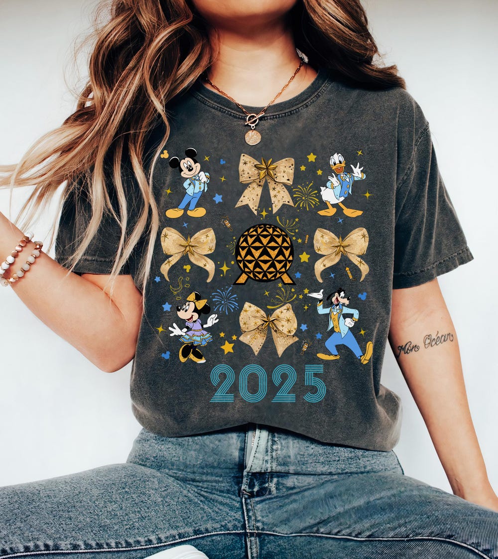 Coquette Bows Mickey And Friends Happy New Year 2025 Shirt, Disney Mickey Matching Happy New Year Shirt, First Trip 2025 Tee, Epcot New Year Bespoketshirt