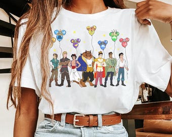 Disney Prince Squad Characters Group Balloons T-Shirt, Disney Boy Trip Tee, WDW Disneyland Princess and Prince Shirt, Prince Phillip Eric