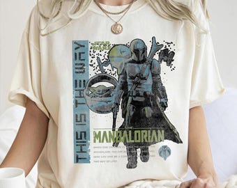 Star Wars The Mandalorian This Is The Way Collage T-shirt, Retro Star Wars-tröja, Disneyland-familjematchningströja, Galaxy's Edge-resa, WDW