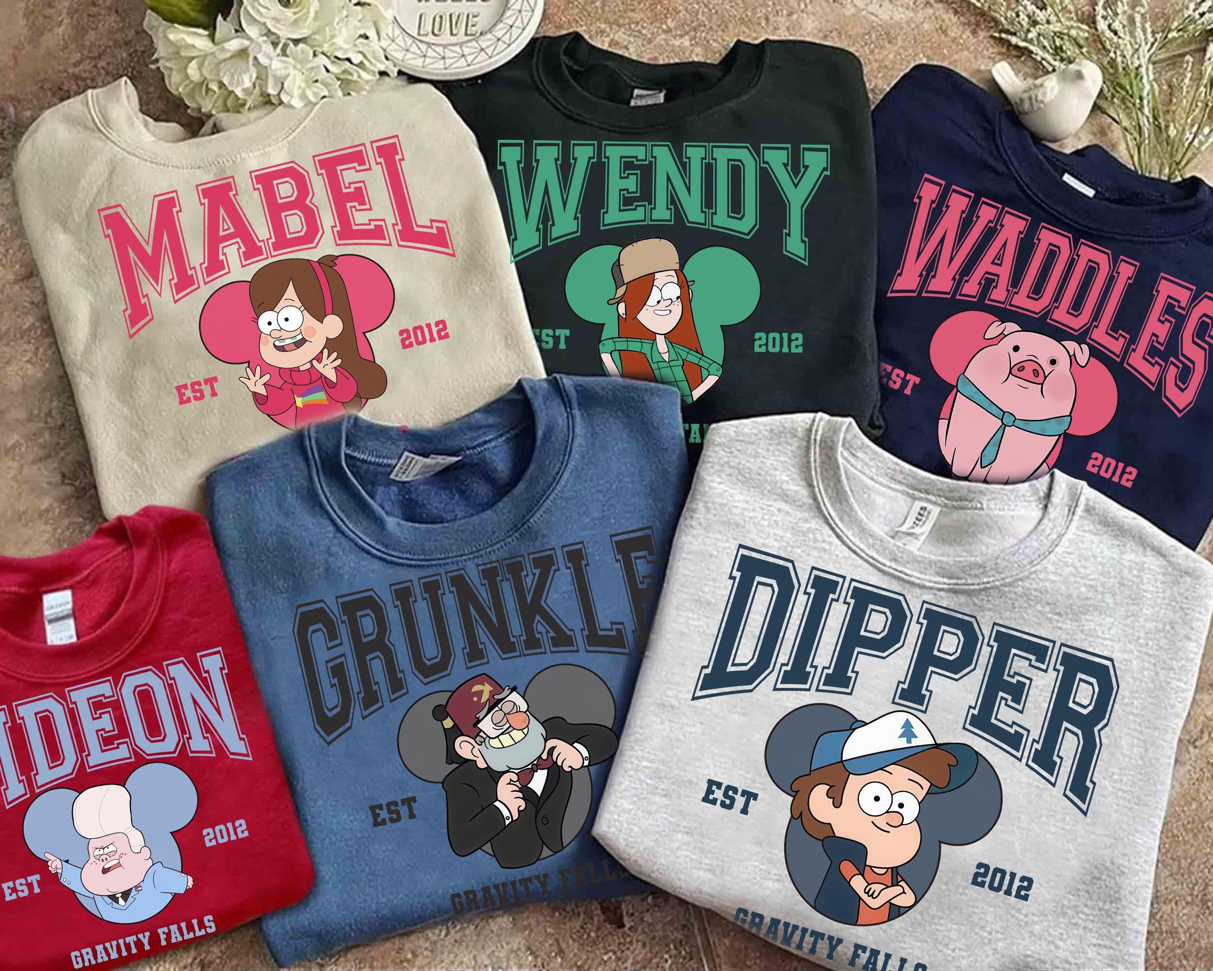 Camiseta combinando com o grupo de personagens completos da Disney Gravity Falls, camiseta da Disney Mabel e Dipper, camiseta combinando com a família Disneyland, camiseta de viagem WDW