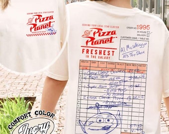 Disney Pixar Toy Story Pizza Planet Bill Sketch T-Shirt, Disneyland Alien Pizza Planet Restaurant Tour Shirt, Toy Story Family Trip Shirt